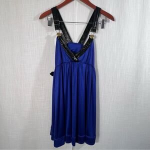 Rocawear NWT Blue Faux Patent Leather Buckle Strap Mini Babydoll Dress Size L